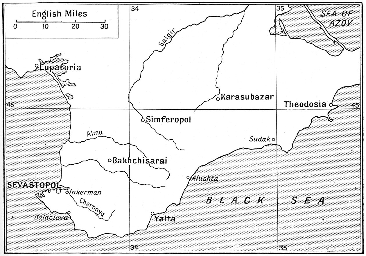 Mapa da área onde a Guerra da Crimeia foi travada na década de 1850, c1920 de Walter Hutchinson