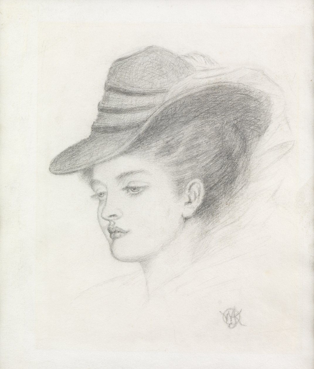 Emily Renshaw, a esposa do artista (lápis no papel) de Walter John Knewstub