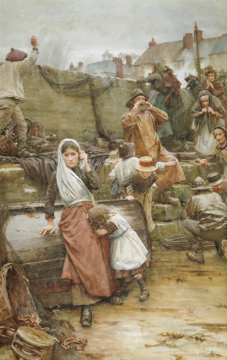 Cena de desastre em uma vila de pescadores da Cornualha, 1889 de Walter Langley