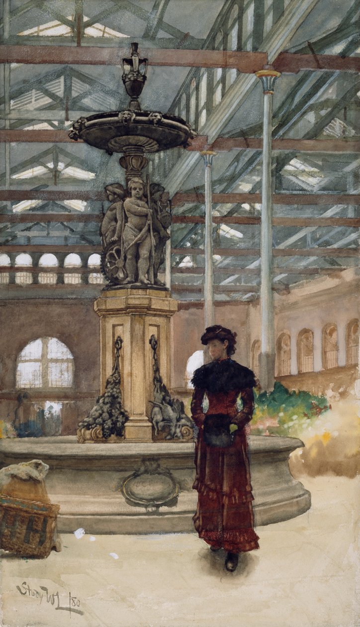 Antigo mercado municipal e fonte, Birmingham, 1880 de Walter Langley