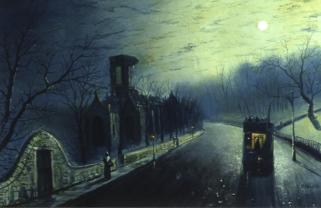 Kirkstall Abbey por Moonlight (óleo sobre tela) de Walter Linsley Meegan
