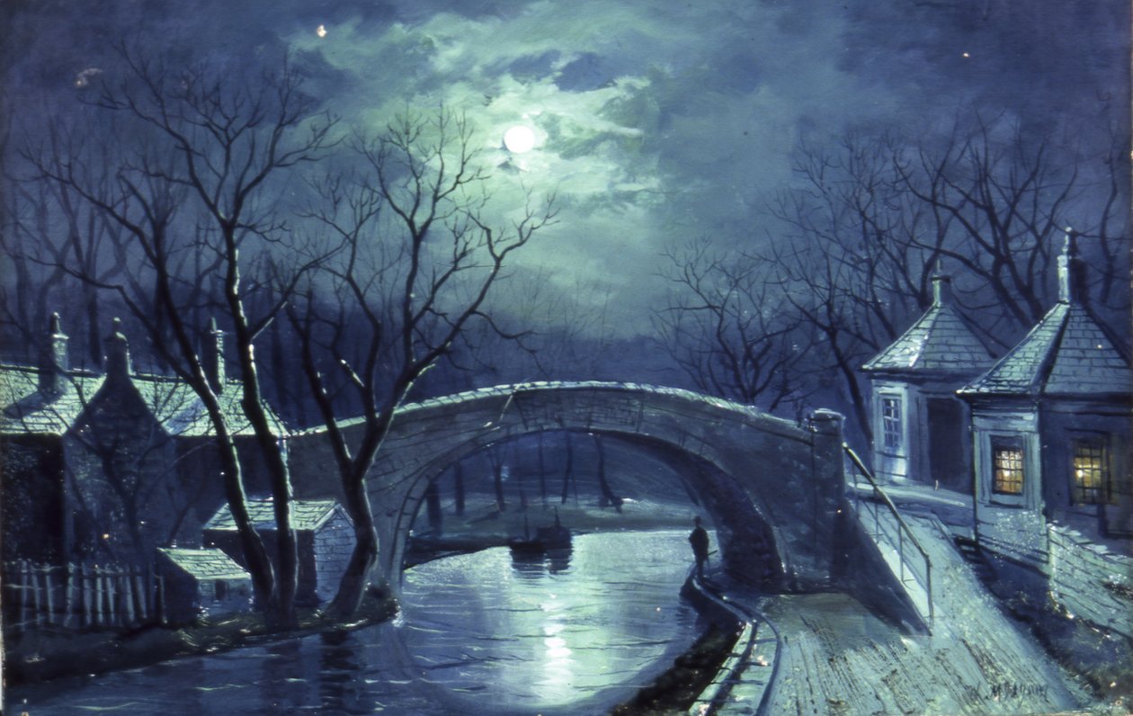 Redcote Bridge, Armley, à luz da Lua (óleo sobre tela) de Walter Linsley Meegan