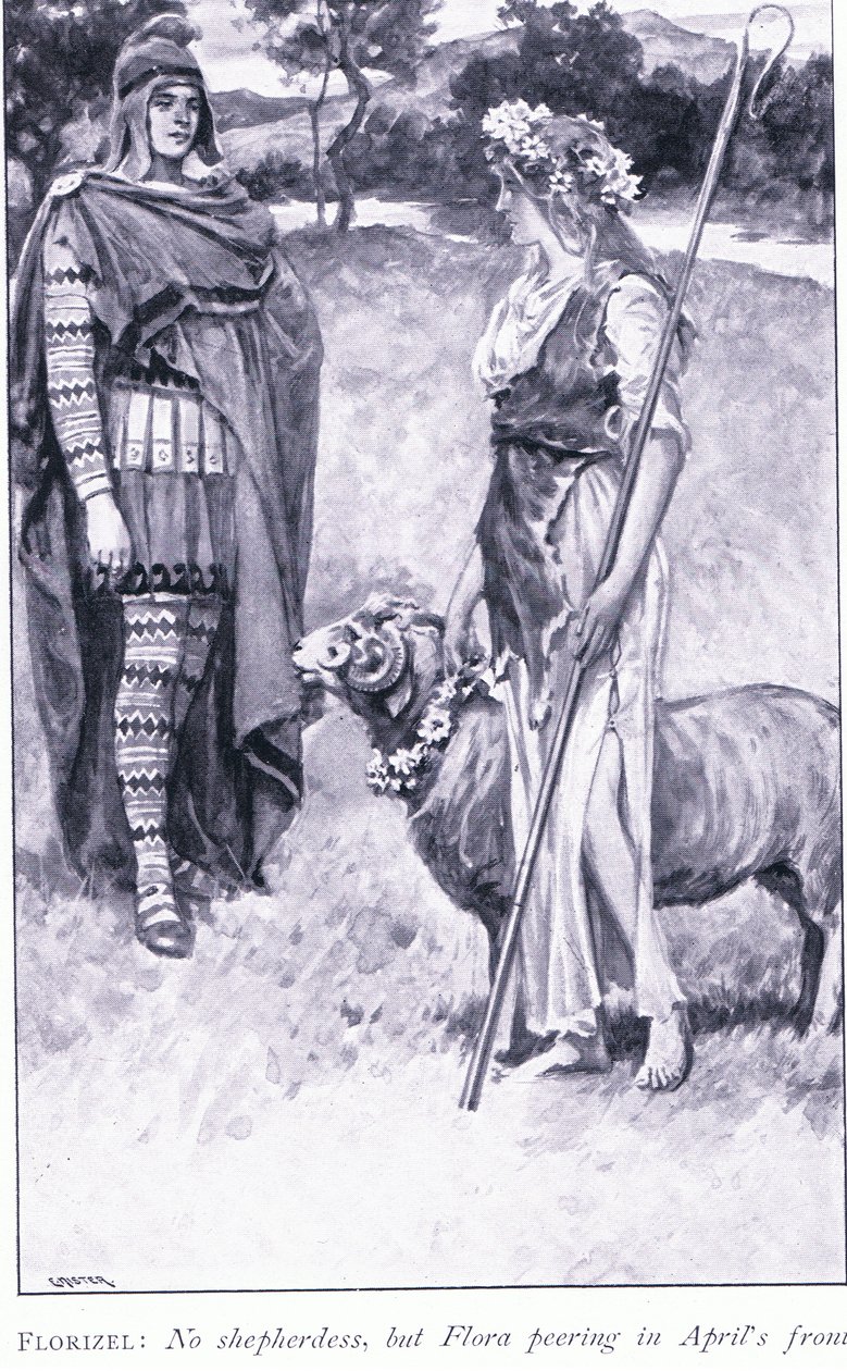 Florizel: Sem pastorinha, mas Flora olhando na frente de abril, de 1900 de Walter Paget
