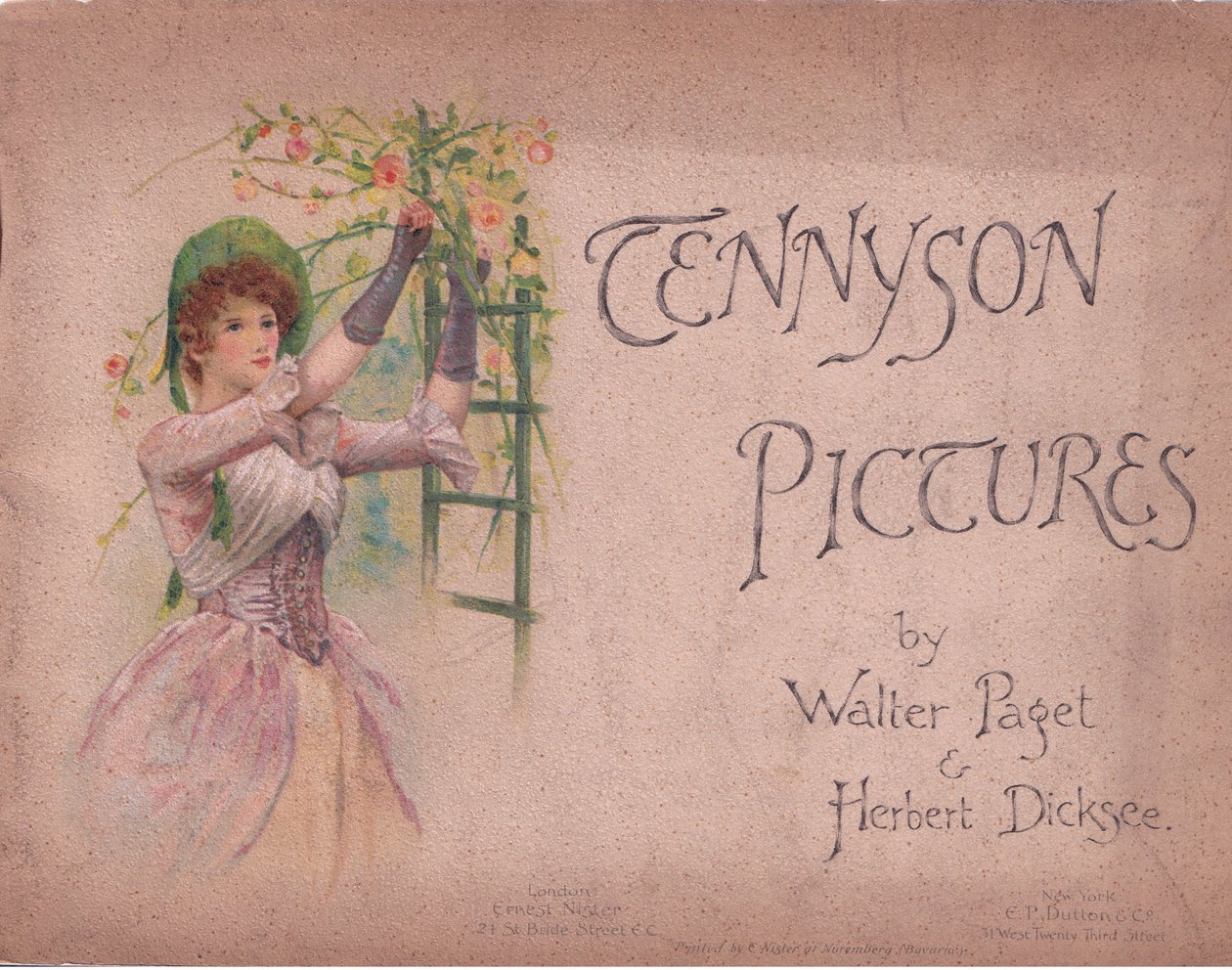 Desenho da capa (The May Queen), ilustração da Tennyson Pictures publicada por E P Dutton & Co, c.1900 (cor litho) de Walter Paget