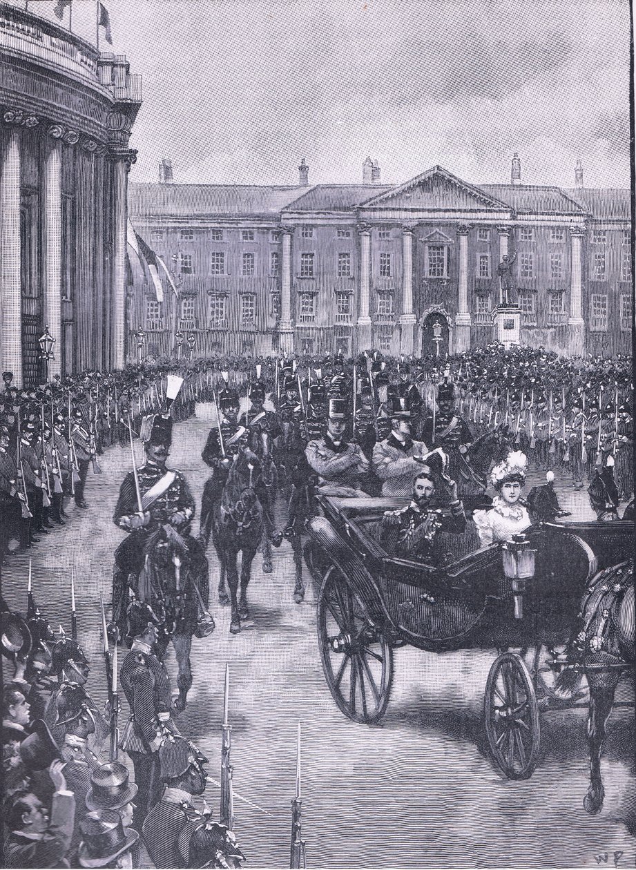 A visita do duque e da duquesa de York a Dublin, ilustração deCassells History of England, 1900s de Walter Paget