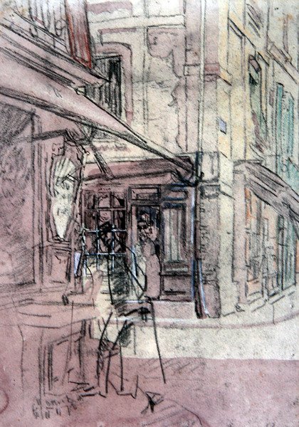 Uma loja em Dieppe, c.1907 (tinta, pastel colorido e aquarela sobre papel) de Walter Richard Sickert