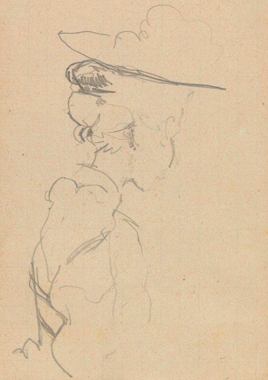 Cabeça e ombros de uma mulher de chapéu, em perfil perdido, para a direita (grafite sobre papel) de Walter Richard Sickert