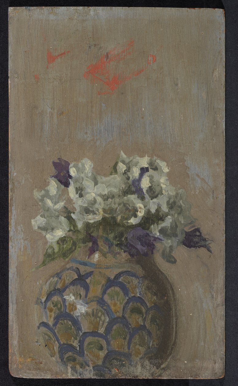 Violetas Doces - Biolets brancos e azuis em uma tigela estampada, c.1884 (óleo no painel) de Walter Richard Sickert
