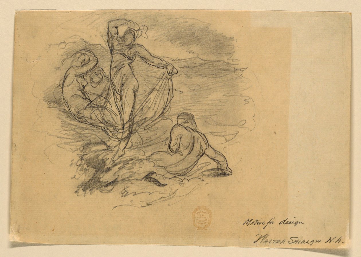 Um grupo de quatro ninfas (motivo para design) de Walter Shirlaw