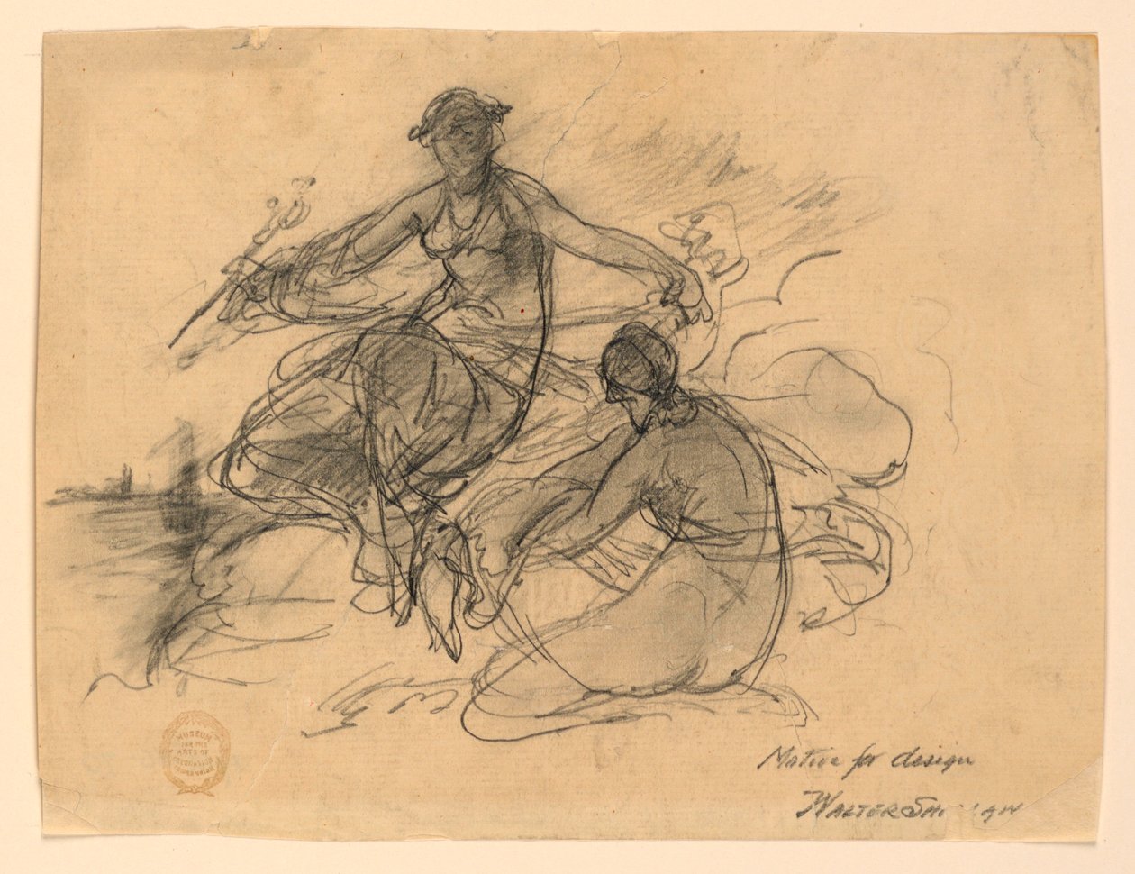 Comércio e outra figura alegórica (motivo para design de notas bancárias) de Walter Shirlaw