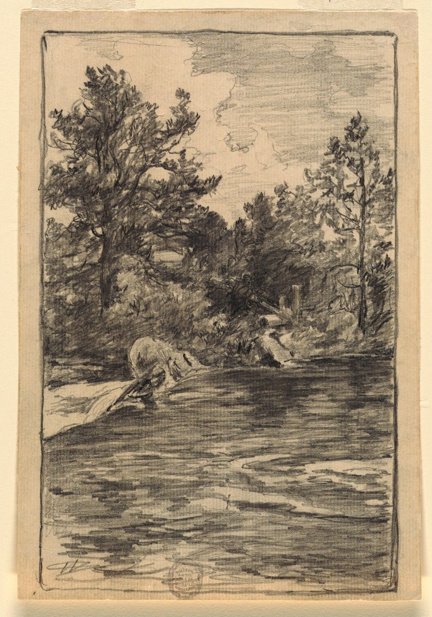 Desenho, Rio e árvores, 1880-90 de Walter Shirlaw