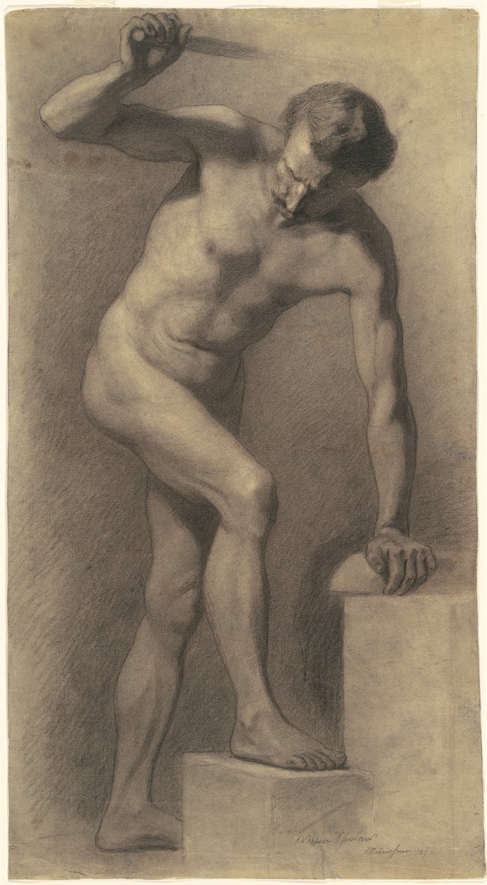 Nu masculino nos degraus de Walter Shirlaw