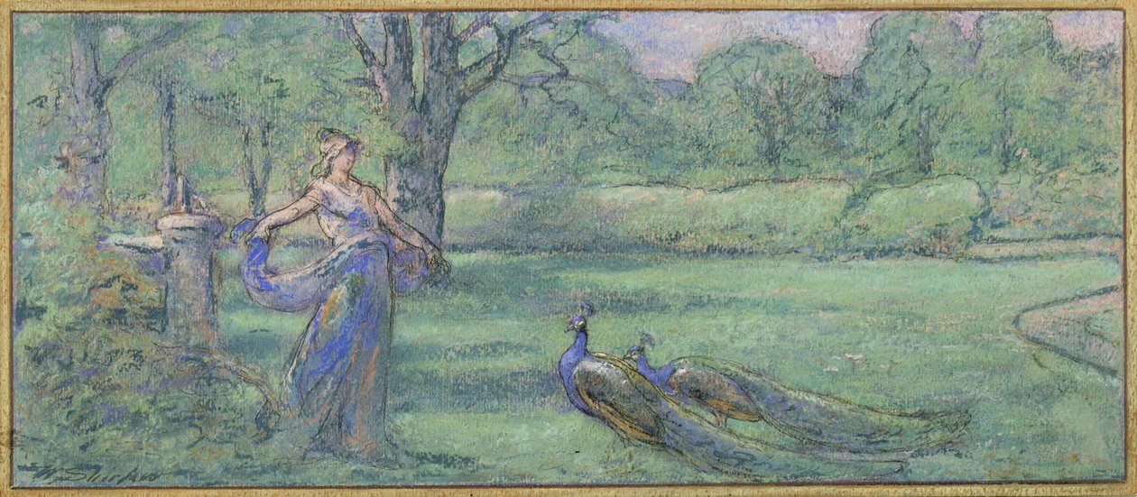 Mulher, com, pavões, em, um, jardim de Walter Shirlaw