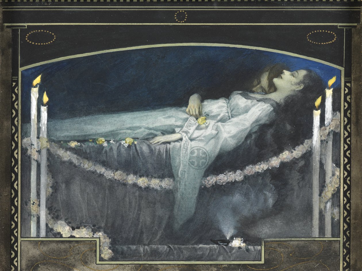 Romeu e Julieta (aguarela com corpete e ouro sobre papel) de Walter Sigmund Hampel