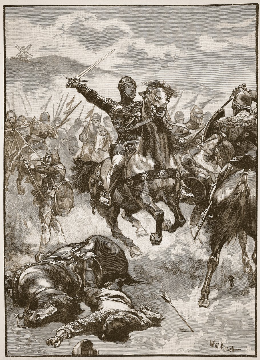 O Príncipe Negro na Batalha de Crecy, ilustração de &39;História Ilustrada de Cassell da Inglaterra&39; (foto sépia) de Walter Stanley Paget