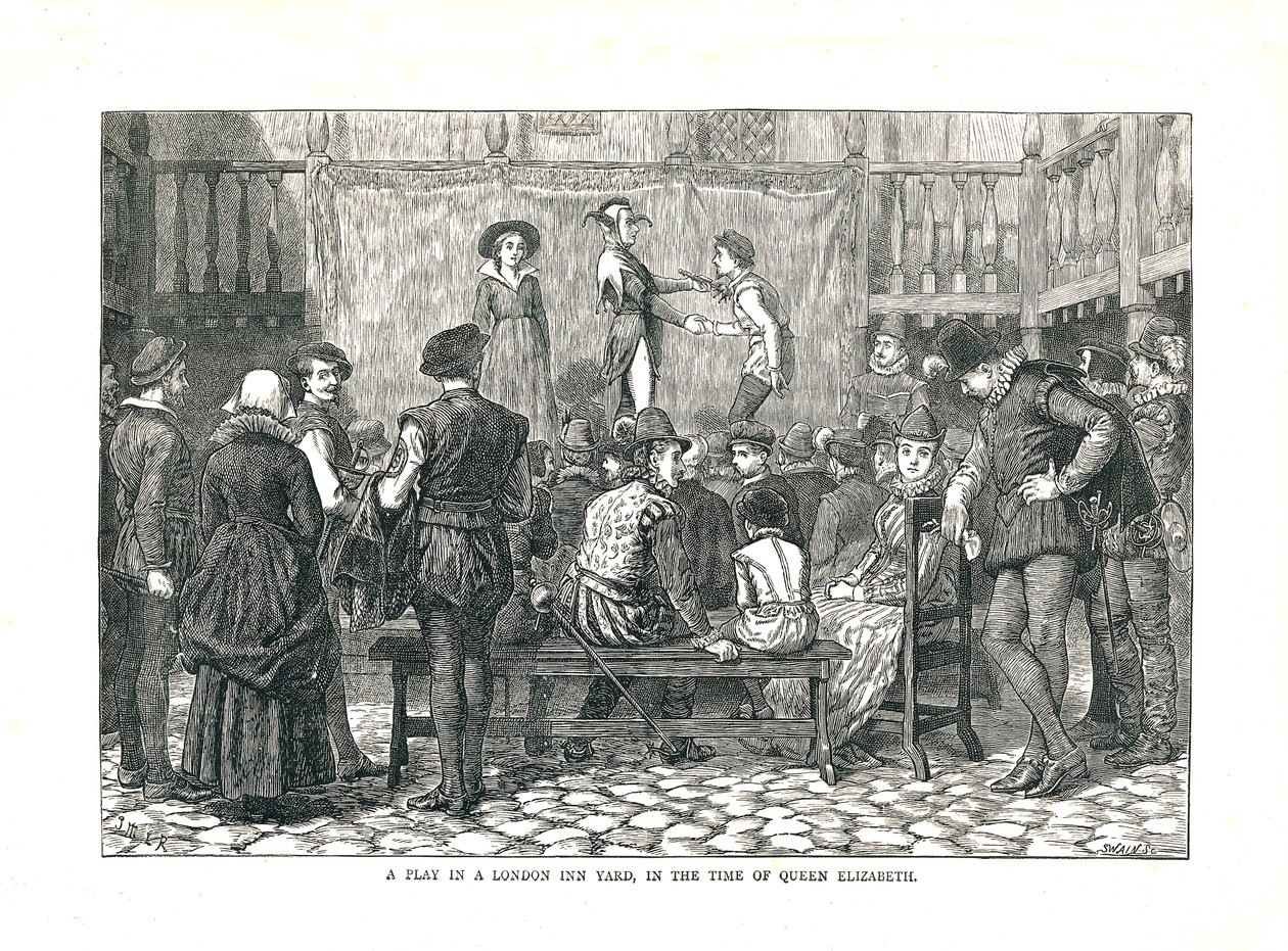 Uma peça em uma estalagem elisabetana de Londres, 1878 de Walter Thornbury