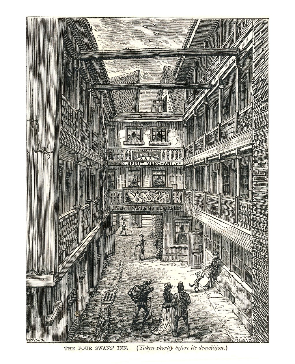 The Four Swans Inn, pouco antes da demolição, 1878 de Walter Thornbury