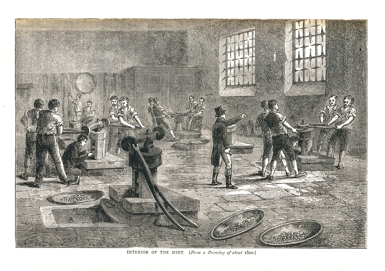 O Interior da Casa da Moeda, a partir de um desenho de 1800, 1878 de Walter Thornbury