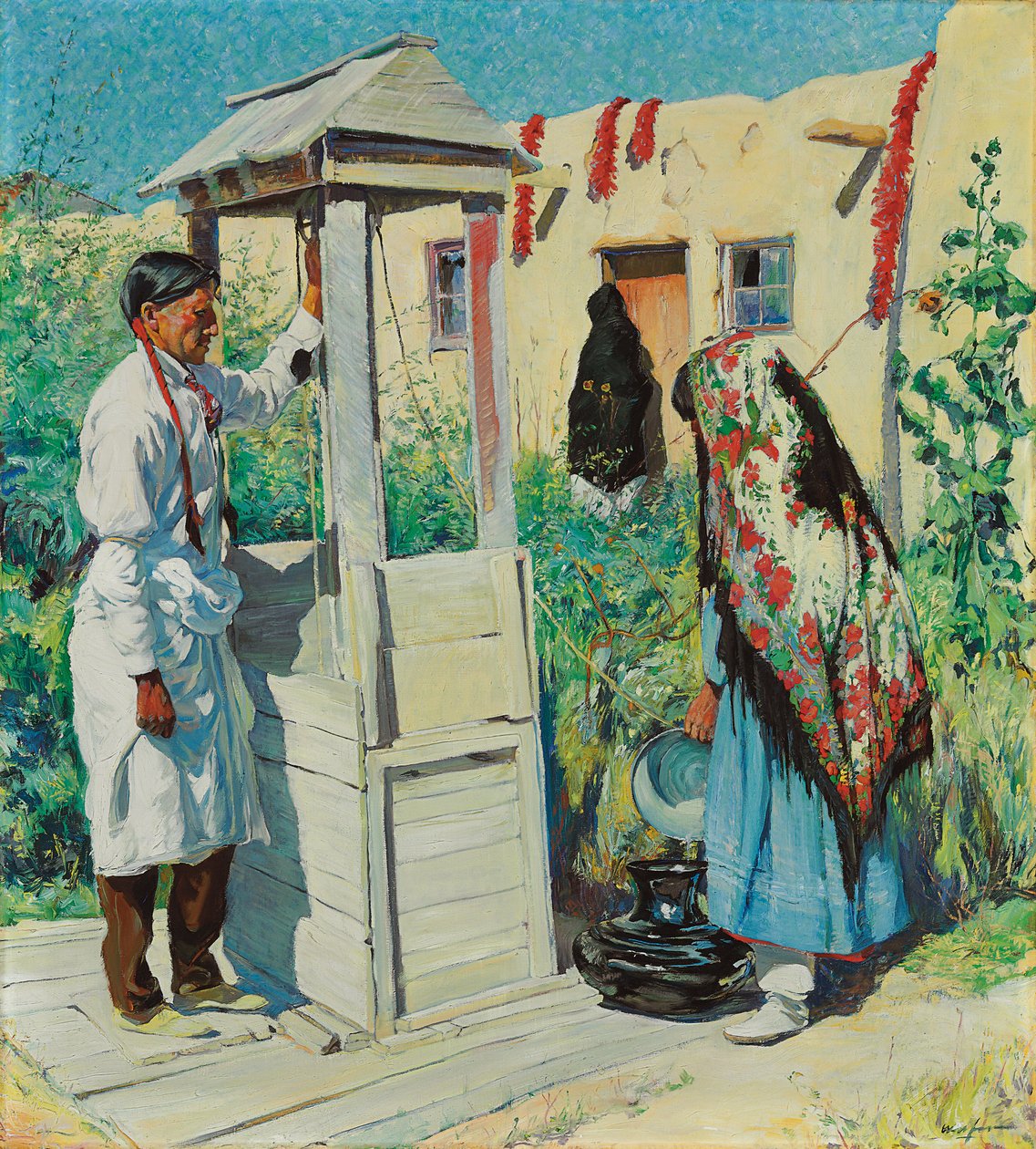 Uma cena de Poço Pueblo (óleo sobre tela) de Walter Ufer