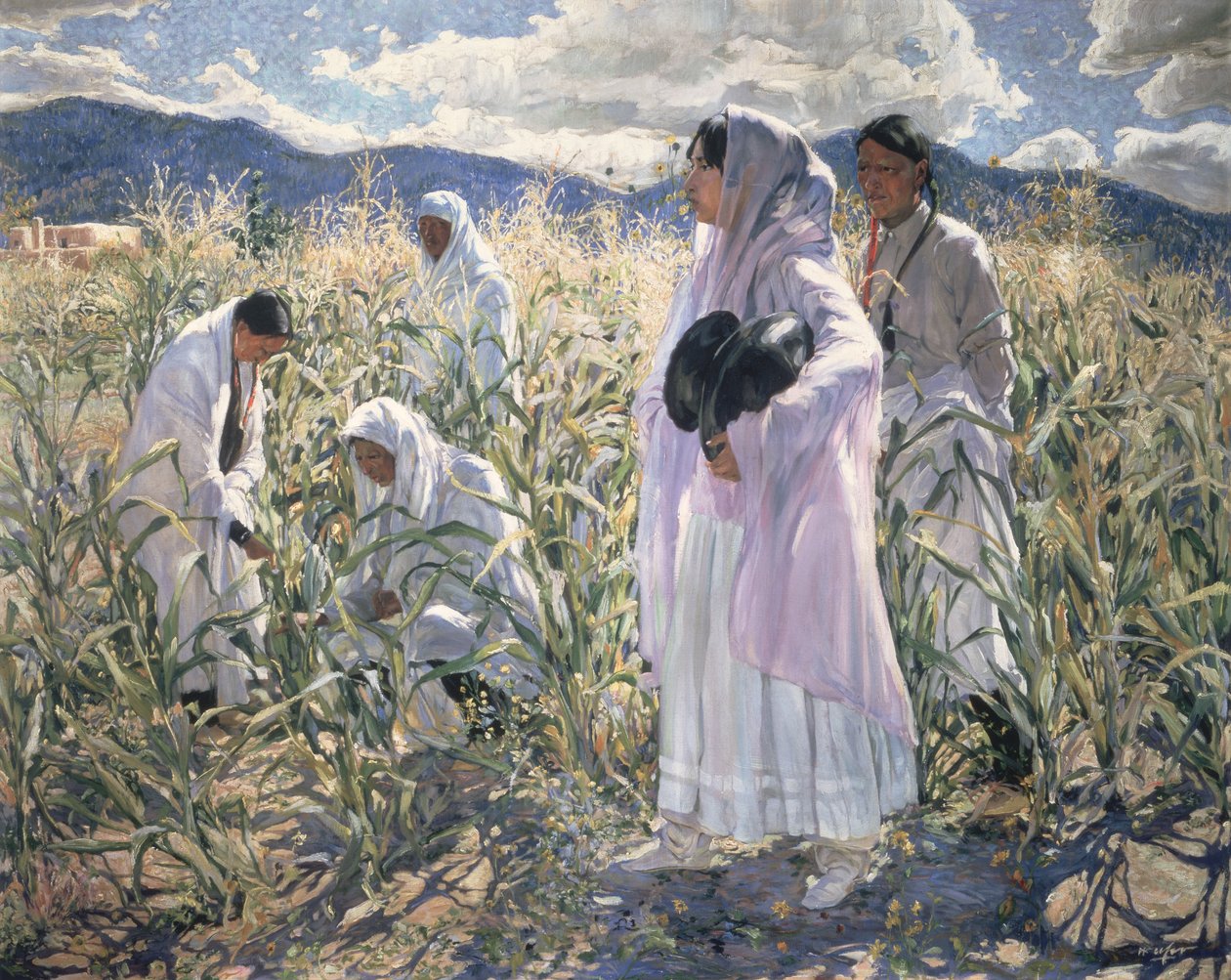 Milho indiano, Taos (óleo sobre tela) de Walter Ufer