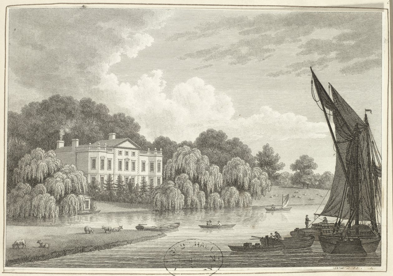 Casa de campo com lago e barcos (impressão) de Walter Williams