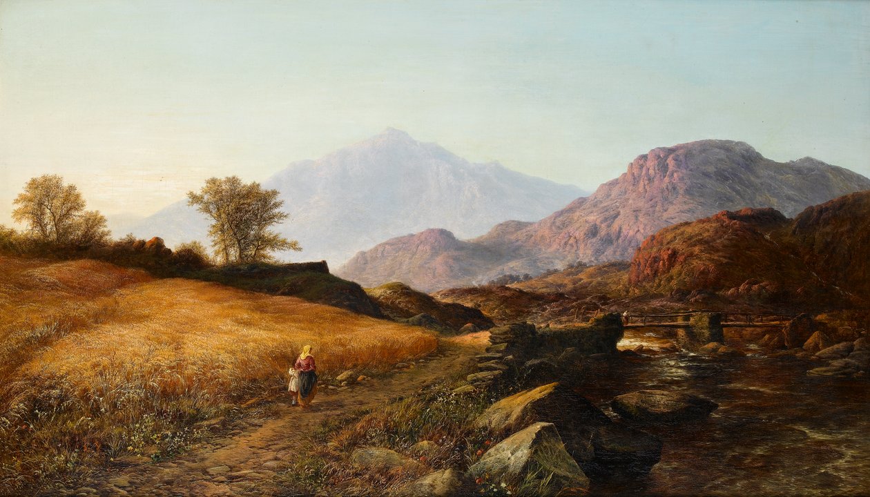 Tempo de colheita pelo rio Lleder, North Wales, 1874 de Walter Williams