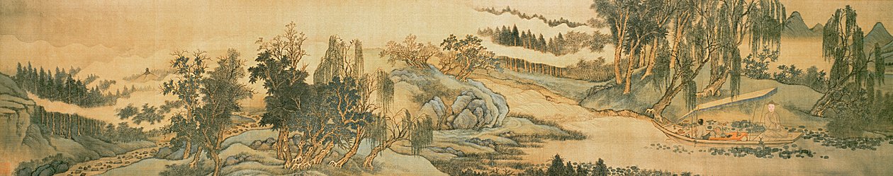 Handscroll retratando uma paisagem com o poema colophon, Fishing in Willow Brook, chinês, 1706 (ver também 142752) de Wang Hui