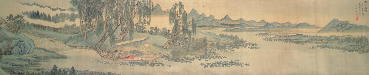 Handscroll que descreve uma paisagem com o poema do colophon, pescando no salgueiro Brook, chinês, 1706 (veja igualmente 142751) de Wang Hui