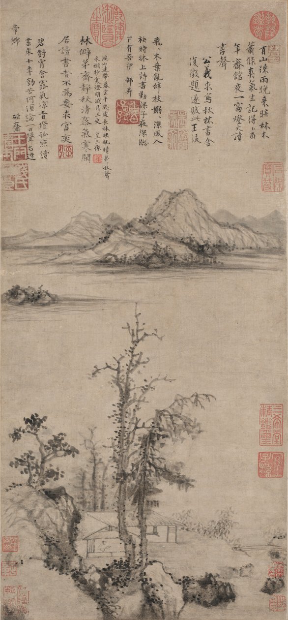 Retiro de um erudito em meio às árvores de outono de Wang Fu