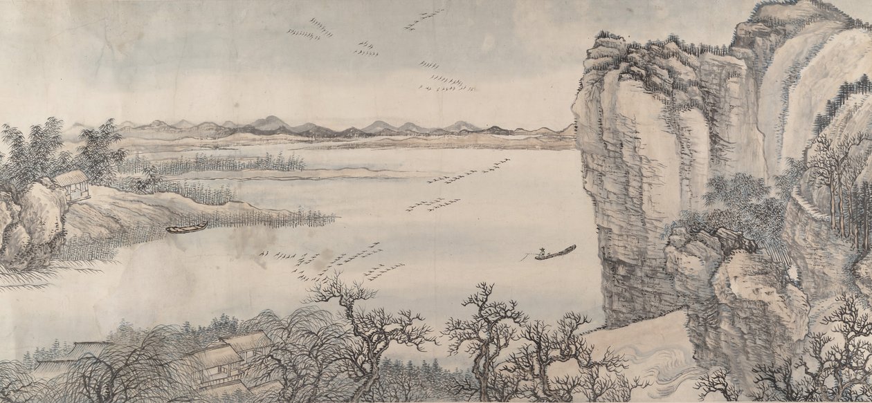 Paisagem no estilo de Juran e Yan Wengui, datada de 1713. de Wang Hui