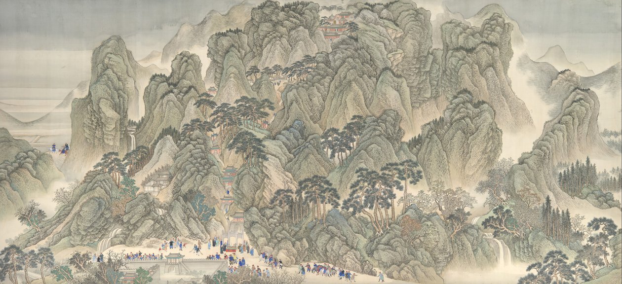 Excursão de inspeção do sul dos imperadores de Kangxi, rolo três: Jinan para o Monte Tai, datável de 1698. de Wang Hui