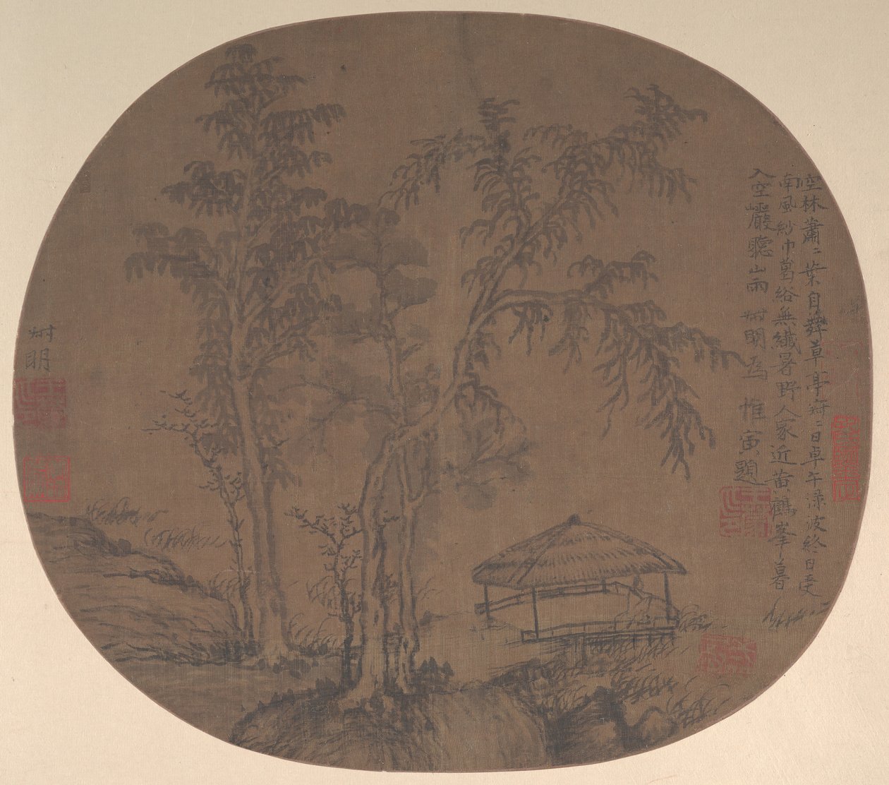 Árvores e pavilhões esparsos, no final da década de 1350. de Wang Meng