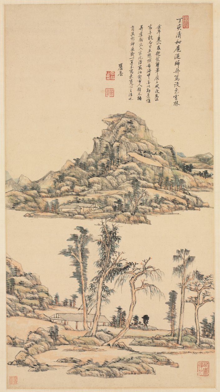 Paisagem no estilo de cores de Ni Zan de Wang Yuanqi