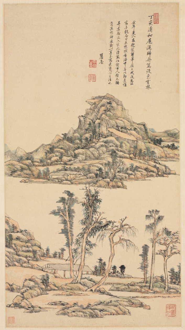 Paisagem no estilo de cores de Ni Zan, 1707. de Wang Yuanqi