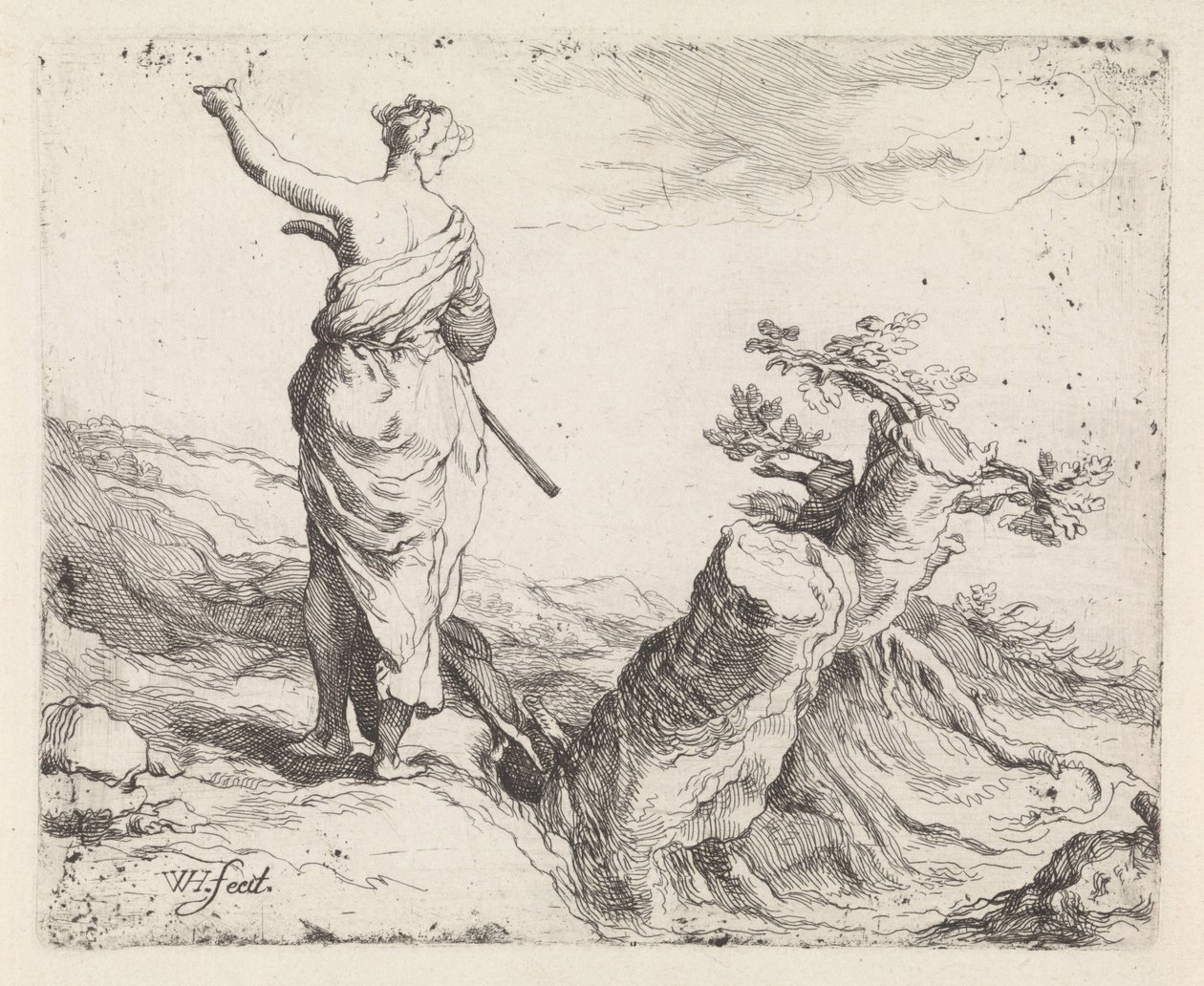 Paisagem com mulher perto de um tronco de árvore de Warner Horstink