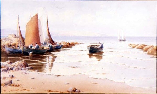 Aterragem da Apanha (possivelmente Cemaes Bay, Anglessey) (aguarela sobre papel) de Warren Williams