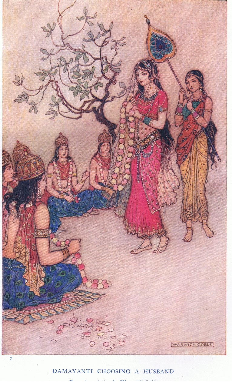 Damayanti escolhendo um marido de Warwick Goble
