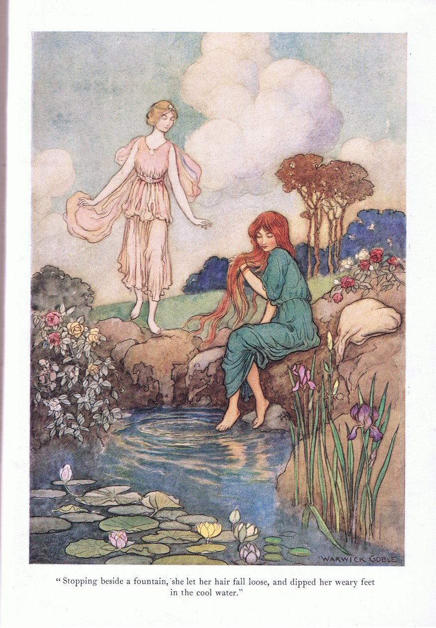 Parando ao lado de uma fonte de Warwick Goble