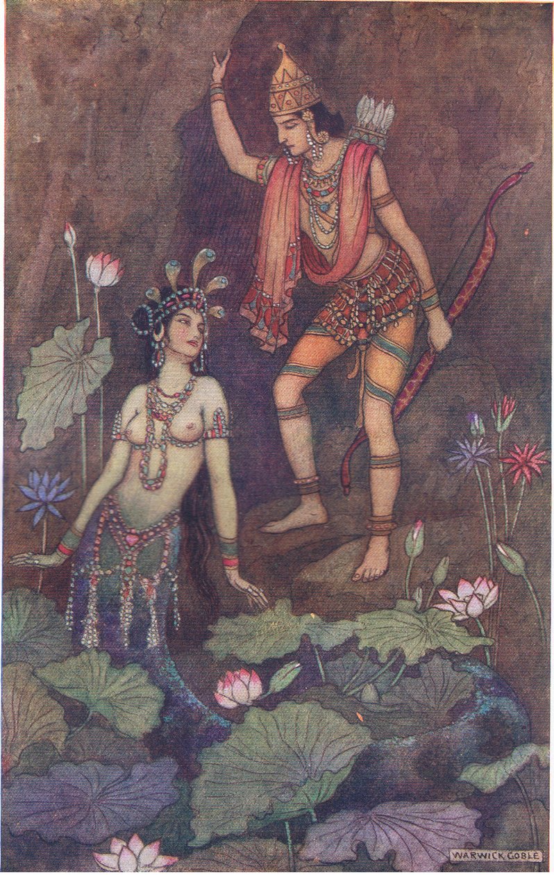 Arjuna e a ninfa do rio de Warwick Goble