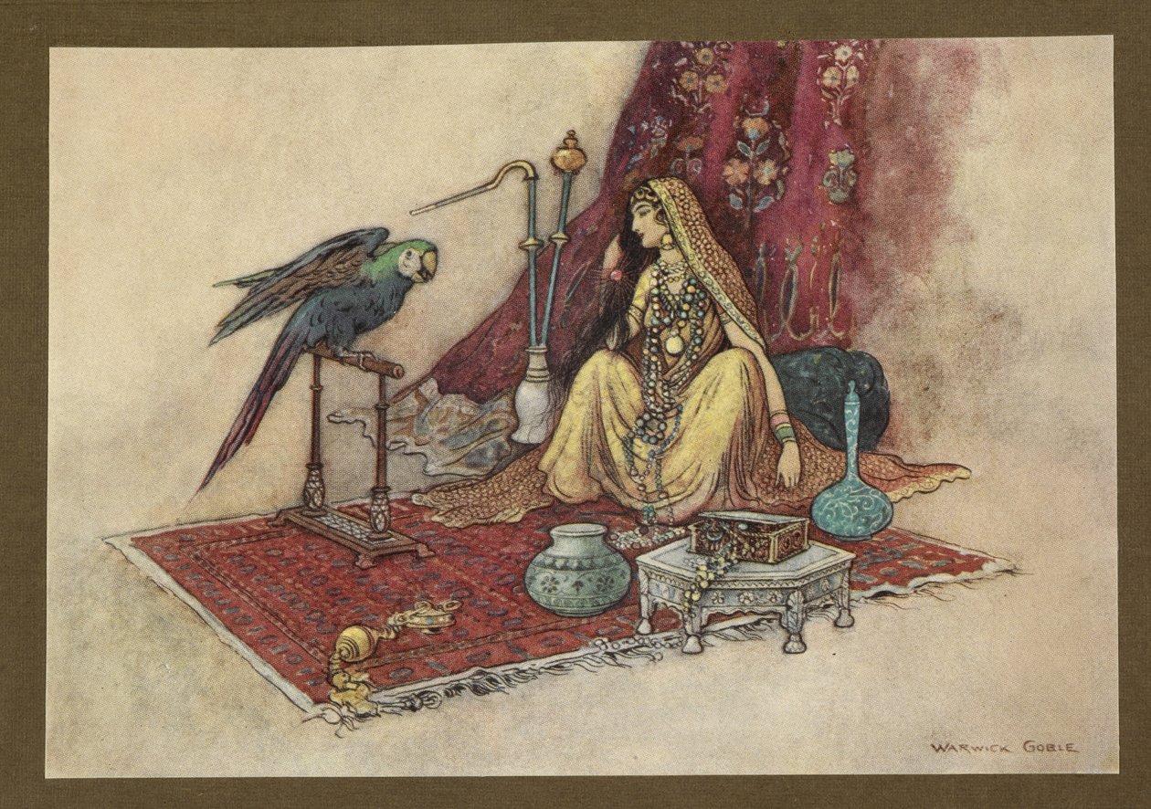 Placa 21: "Que princesa coloca apenas um rubi no cabelo?" de Folk-Tales of Bengal ... Com 32 ilustrações em cores de Warwick Goble (Edition de luxe.) de Warwick Goble