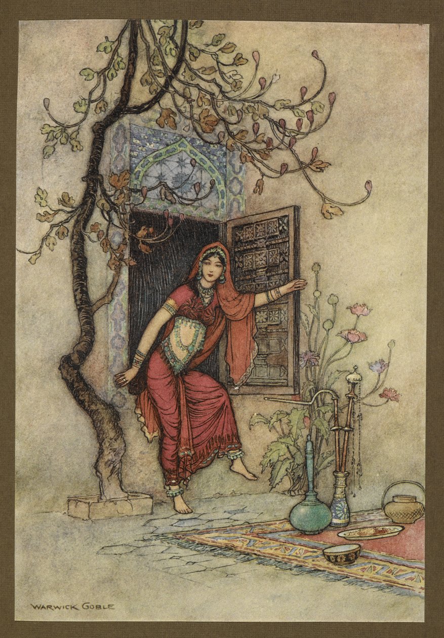 Placa 7: "A Garota da Muralha-Amirah." Contos Folclóricos de Bengala... Com 32 ilustrações coloridas de Warwick Goble (Edition de luxe) de Warwick Goble