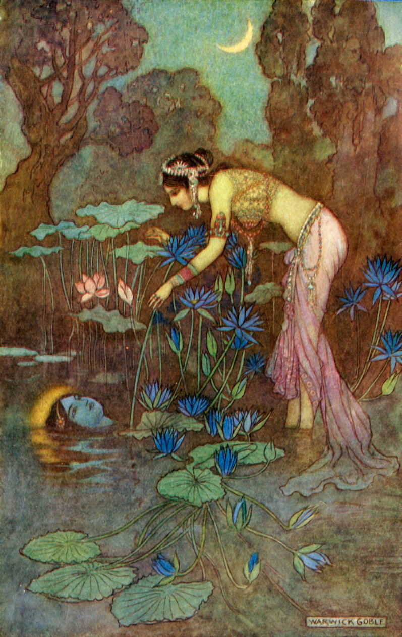 "Sita Encontra Rama Entre Flores de Lótus", 1913. de Warwick Goble
