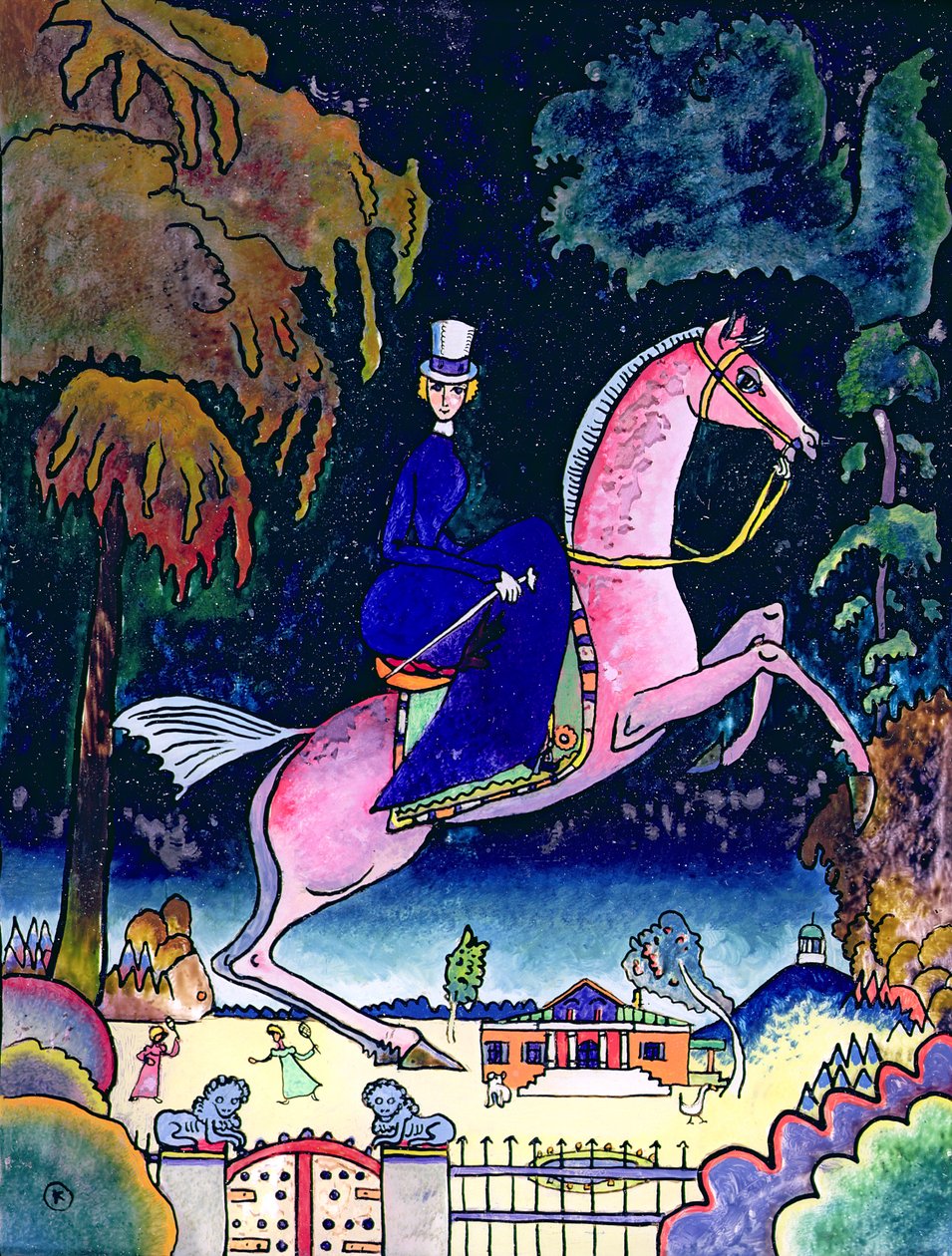 Amazonas com Leões, 1918 (óleo sobre papelão) de Wassily Kandinsky