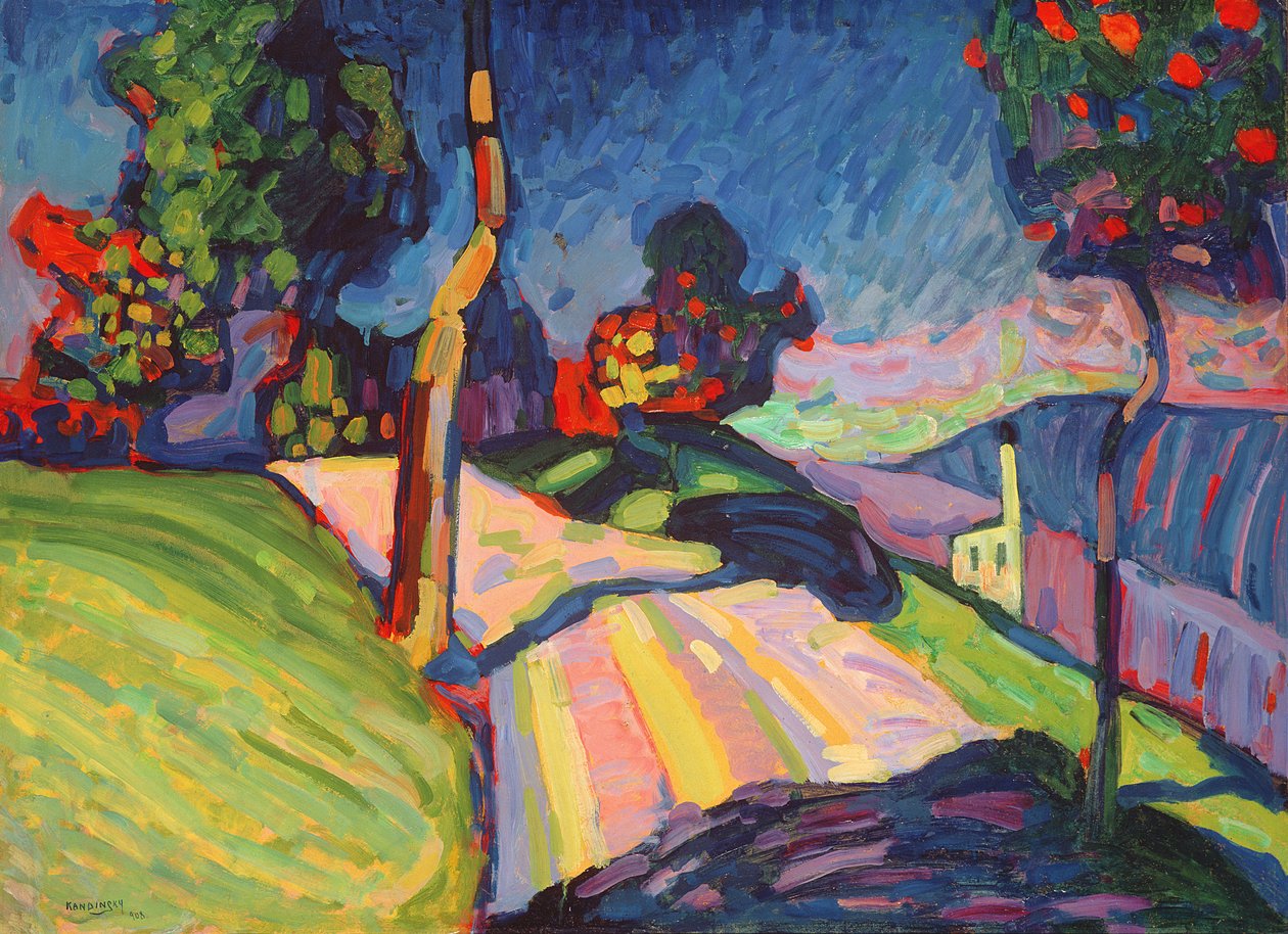 Paisagem de outono, Murnau, 1908 (óleo na placa de composição) de Wassily Kandinsky