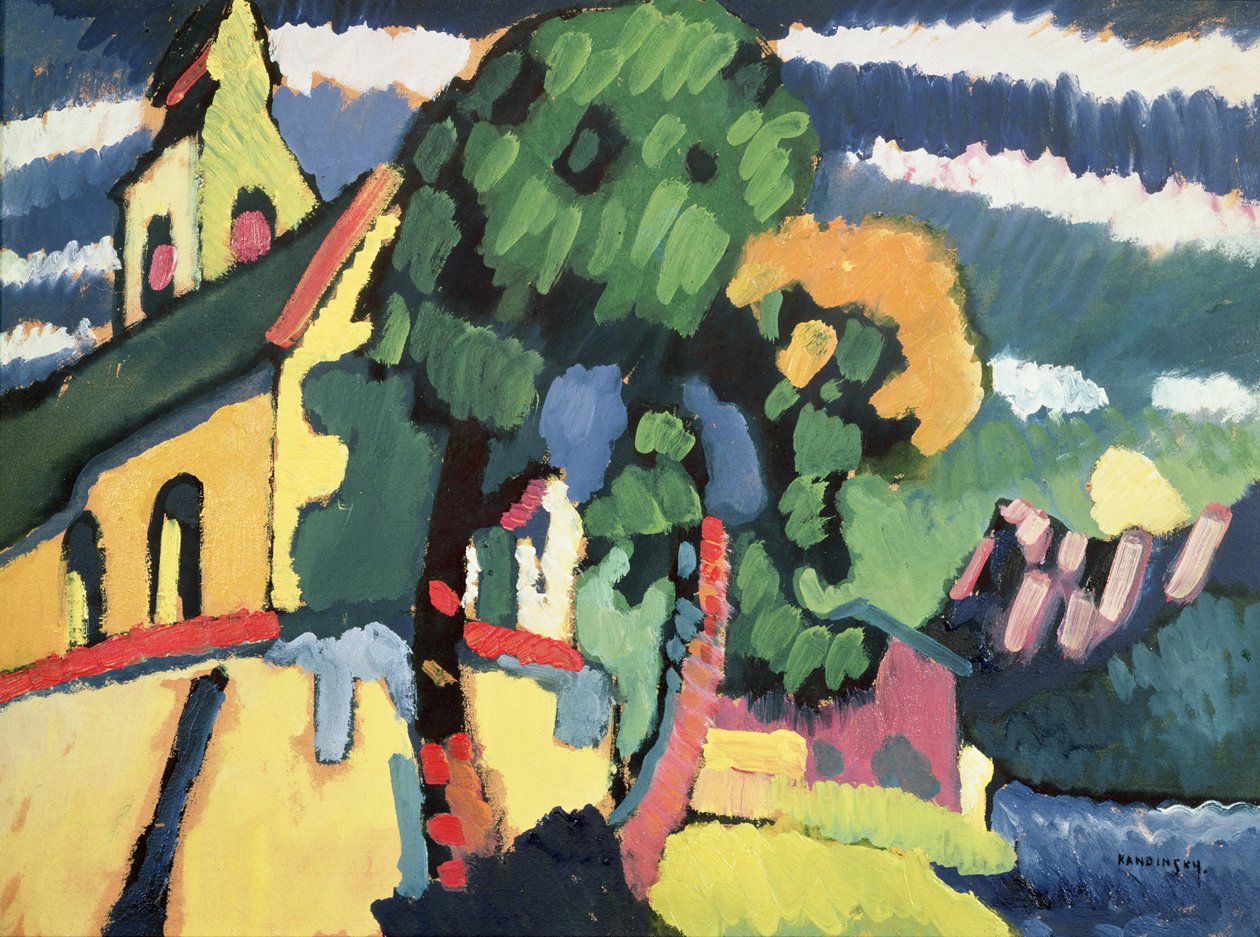 Paisagem da Baviera com uma igreja (óleo) de Wassily Kandinsky