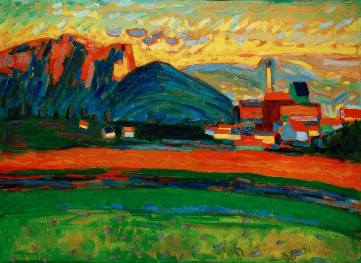 Paisagem montanhosa com vila I de Wassily Kandinsky