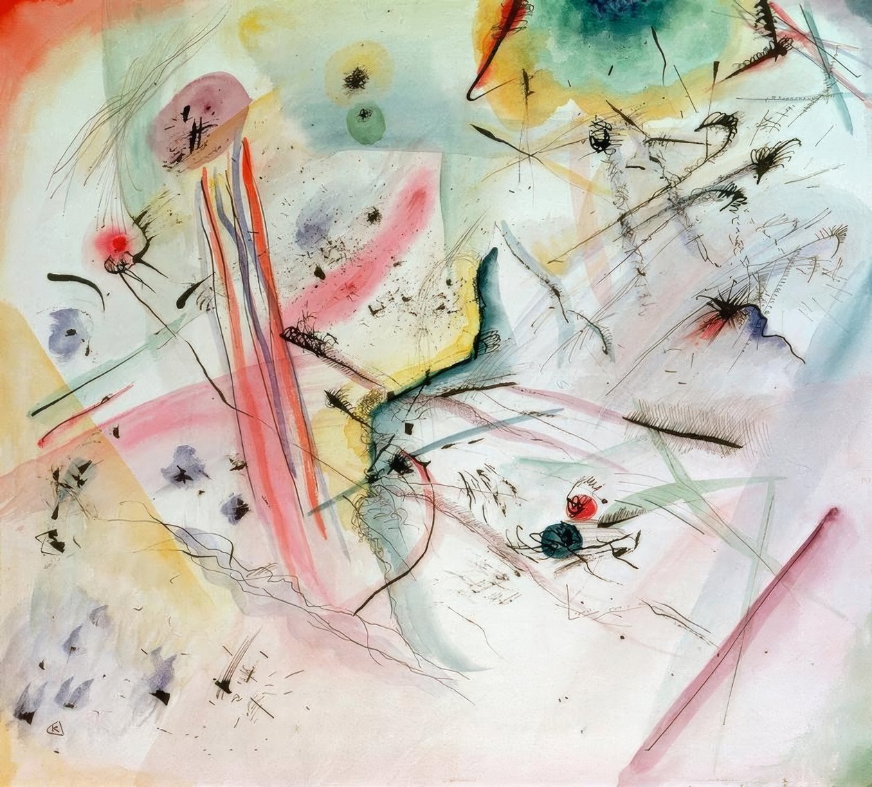 Composição com listras vermelhas e azuis de Wassily Kandinsky