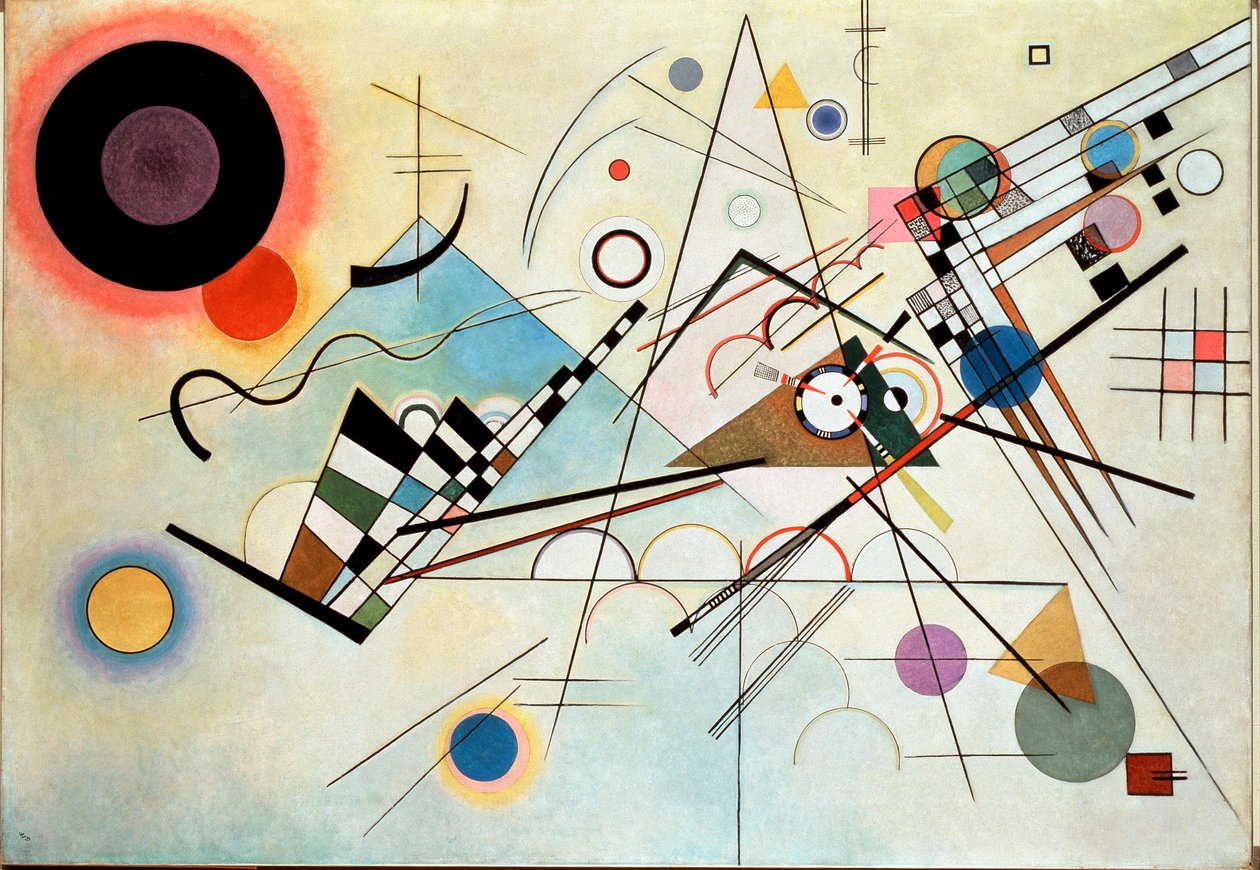 Composição VIII Pintura de Vassily Kandinsky (ou Wassily Kandinski ou Kandinskij, 1866-1944). 1915 Sun. 201x140 cm Nova Iorque, Museu Guggenheim de Wassily Kandinsky