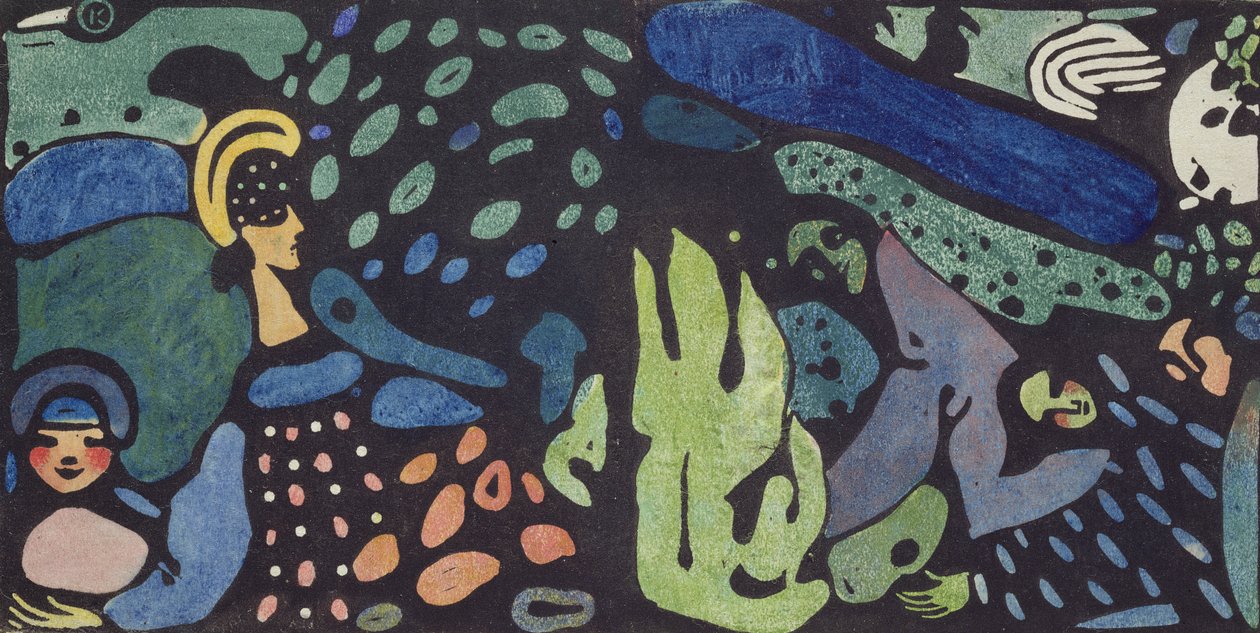 Sonhando Crianças (linogravura) de Wassily Kandinsky