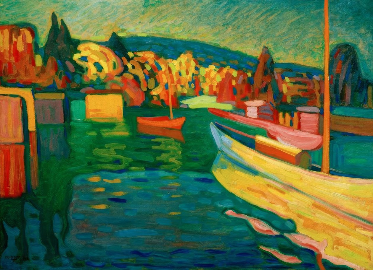 Paisagem de Outono com barcos de Wassily Kandinsky